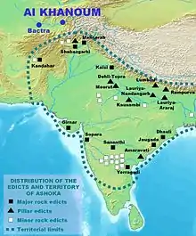 The distribution of the Edicts of Ashoka.