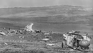 Aftermath of the crash Japan Airlines Flight 301 in Izu Oshima on April 10.