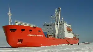 Photograph of the Akademik Fyodorov icebreaker.