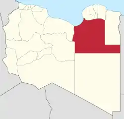 Map of Libya with Al Wahat district highlighted
