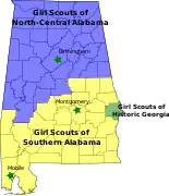 Map of Girl Scout Councils in Alabama