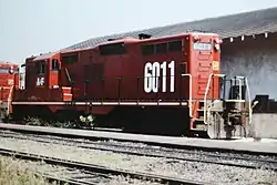 Picture showing red locomotive Alabama & Florida 6011