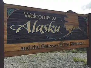 Alaska welcome sign on the Klondike Highway