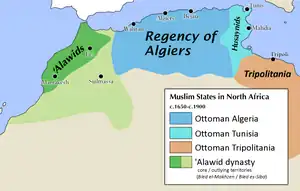 Overall territorial extent of the Regency of Algiers in the late 17th to 19th centuries