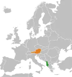 Map indicating locations of Albania and Austria