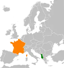 Map indicating locations of Albania and France