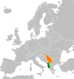 Map indicating locations of Albania and Serbia