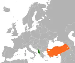 Map indicating locations of Albania and Turkey
