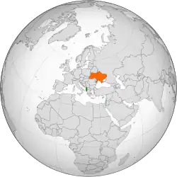 Map indicating locations of Albania and Ukraine