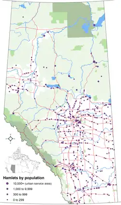 Locations of Alberta's hamlets
