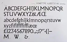 Albertus (typeface) sampler (1936). Two styles of ampersand are shown.