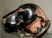 An Ancient Greek rhyton serving vessel in the shape of a dog's head, made by Brygos, early 5th century BC. Jérôme Carcopino Museum, Department of Archaeology, Aleria