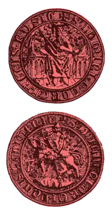Seal of King Yuri II Boleslav denoting a horseman with lion on the coat of arms (14th century)
