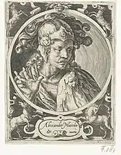 Two Renaissance cartouches, a big one with Alexander the Great and a smaller one with an inscription, by Crispijn van de Passe the Elder, 1574-1637, engraving on paper, Rijksmuseum, Amsterdam, the Netherlands