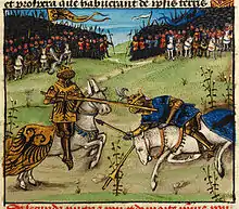 Folio 70r.: Alexander killing Porus in single combat before their armies.
