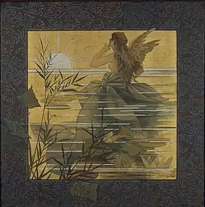 Alexandre de Riquer – Composition with winged nymph at sunrise
