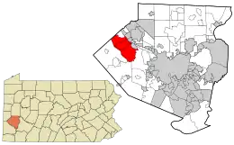 Location of Moon Township in Allegheny County and Pennsylvania
