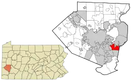 Location in Allegheny County and the state of Pennsylvania