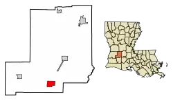 Location of Kinder in Allen Parish, Louisiana.