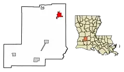 Location of Oakdale in Allen Parish, Louisiana.