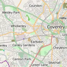 A map of Coventry, with Allesley Park shown