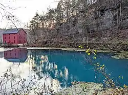 Alley Spring, Mill, and bluff in autumn