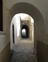 An alley in Fira, Santorini, Greece