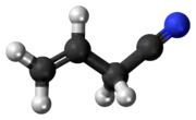 Ball-and-stick model of the allyl cyanide molecule