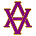 A purple "V" with gold trim is centered on top of a purple "A" with gold trim