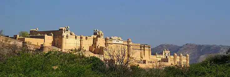 Bright morning vista of Amer Fort from across the road.