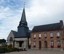 The church and town hall in Ambrumesnil