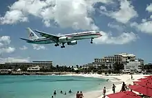 Image 3American 757 on final approach to Saint Maarten Airport (from Tourism in the Caribbean)