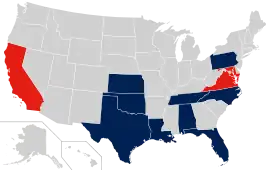 States with full members (blue) and affiliate members (red)