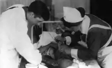 Black and white photo of doctors in a hospital