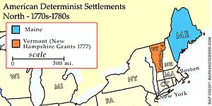Location of the Vermont Republic in 1777 (modern state boundaries shown).