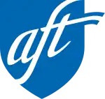 The lowercase letters A F T set in cursive script inside a blue shield shape.