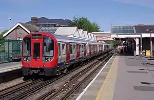 Image 37A Metropolitan line S8 Stock at Amersham in London (from Railroad car)