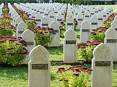 Muslim section of the national cemetery of Saint-Acheul. In the foreground grave of a soldier from the 45th Regiment of Senegalese Tirailleurs who fell at the Battle of the Somme.