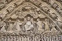 Amiens Cathedral, tympanum detail – "Christ in majesty" (13th century)