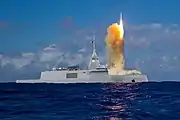 Computer-generated image of a launch of an Aster-30 missile