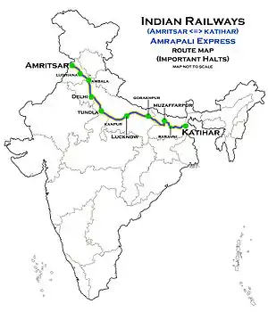 Amrapali Express (Amritsar–Katihar) route map