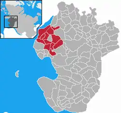 Map of Dithmarschen highlighting Wesselburen