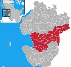 Map of Dithmarschen highlighting Mitteldithmarschen