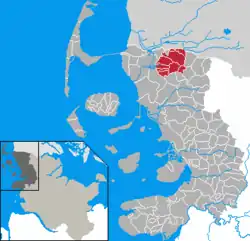 Map of Nordfriesland highlighting Süderlügum