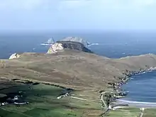 Aerial view of a coastal village