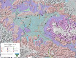 Map showing one of the possible extents (pale green) of ancient Lake Atna