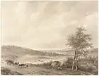 A. Schelfhout, Landscape between Calais and Boulogne, undated; brown pen and pencil on paper