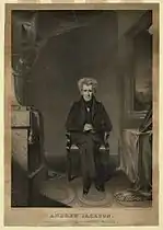 Portrait of Andrew Jackson, engraving after painting by Hubard, c. 1830s