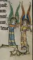 Two angels (with citole at left and vielle. The vielle has frets. From the Missale, Winterteil, early 14th century.