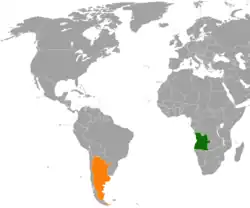 Map indicating locations of Angola and Argentina